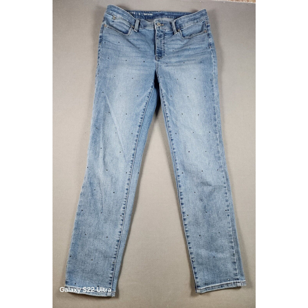 Talbots Flawless Five Pocket Embellished Slim Ankle Jeans Women's 6 Rhinestones